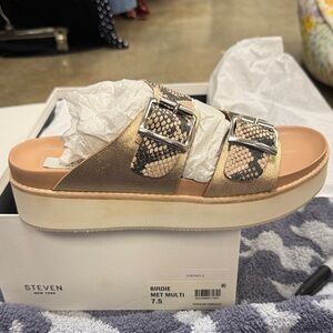 NIB Steven New York Metallic Snakeskin Sandals